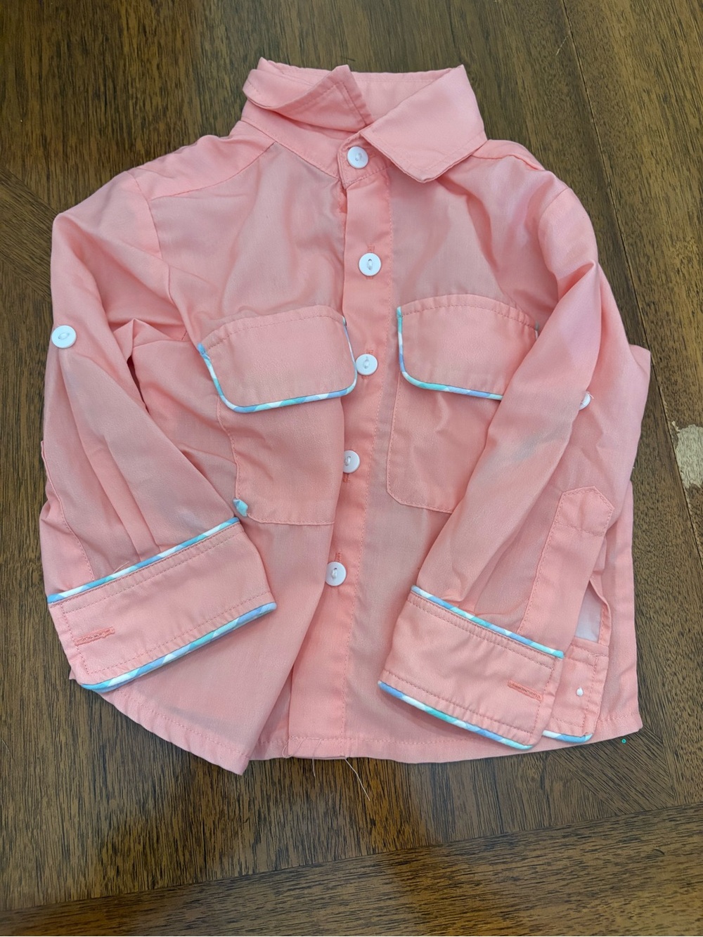 Girls' Peach Button-Front Shirt with Contrast Trim